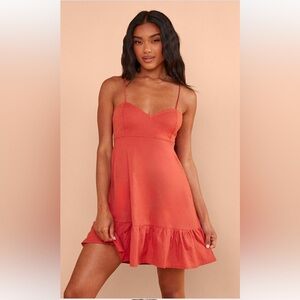 Spaghetti Strap V-Neck Mini Dress in Terracotta